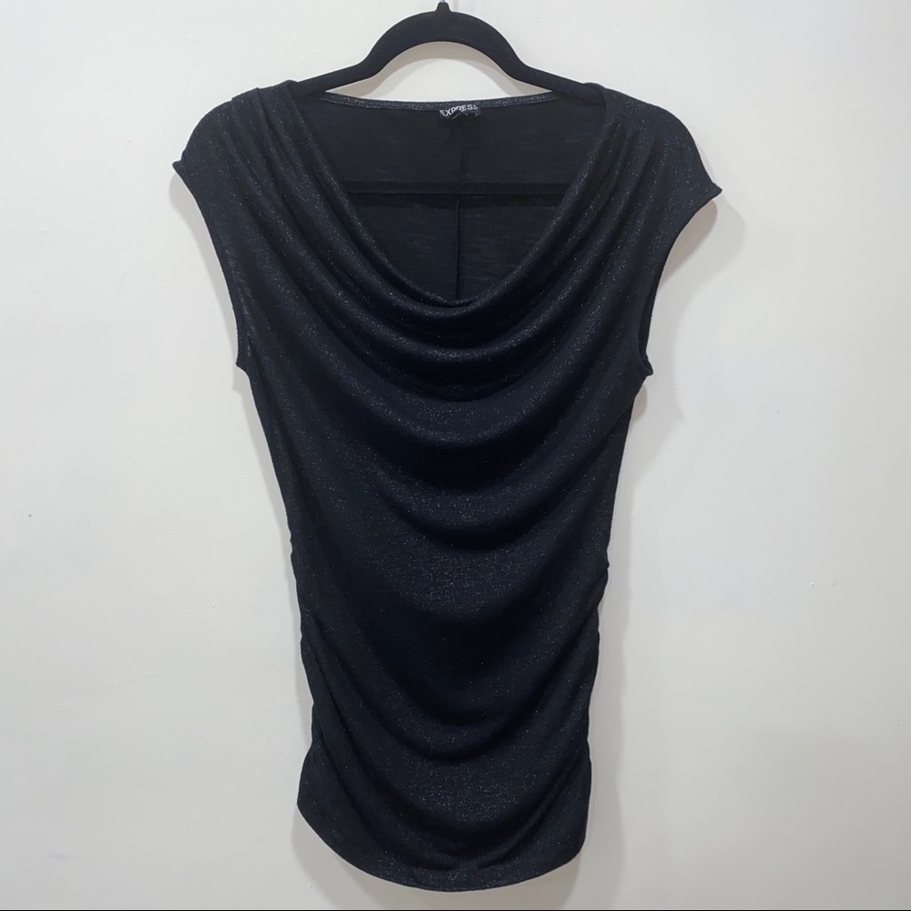 Express Black Shimmer Cap Sleeve Tunic Top